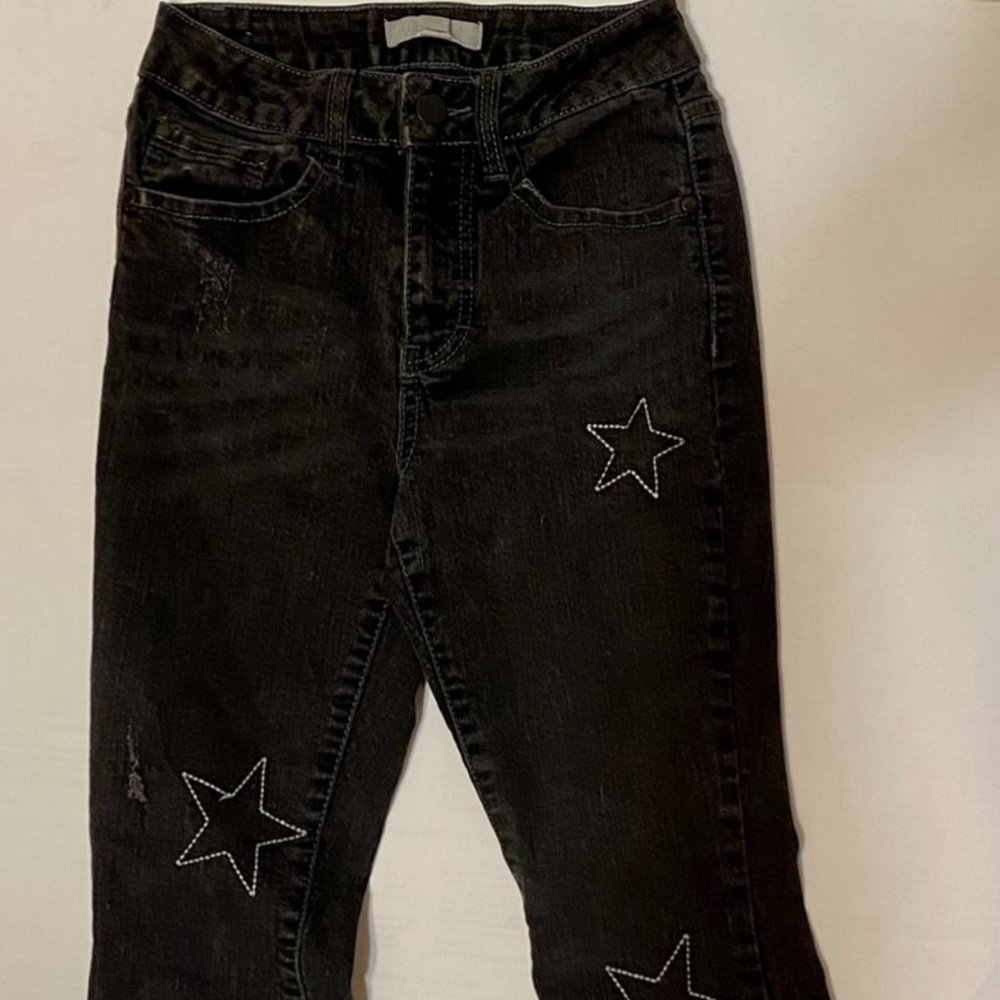 Wild Pearl Star Embroidered crop flare jeans (with stars)